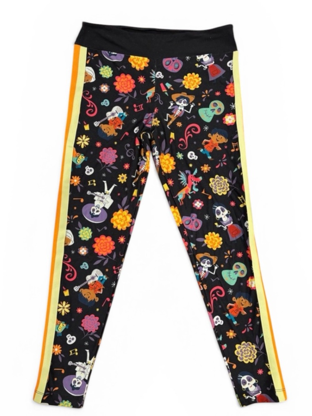 Disney Coco Women’s Multicolored Leggings with Stripes on side, size medium
